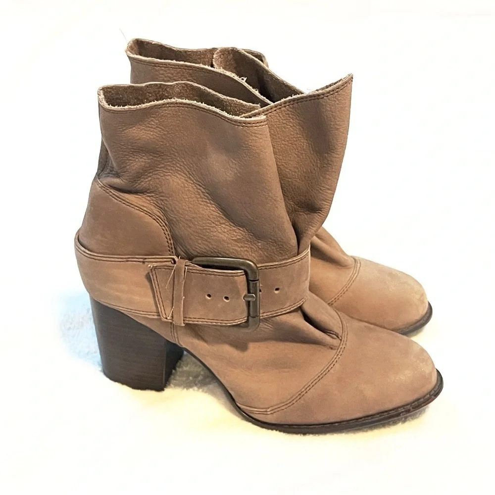 Splendid Latte Slouch Ankle Pull On Block Heel Leather Suede Boots Size 9.5M